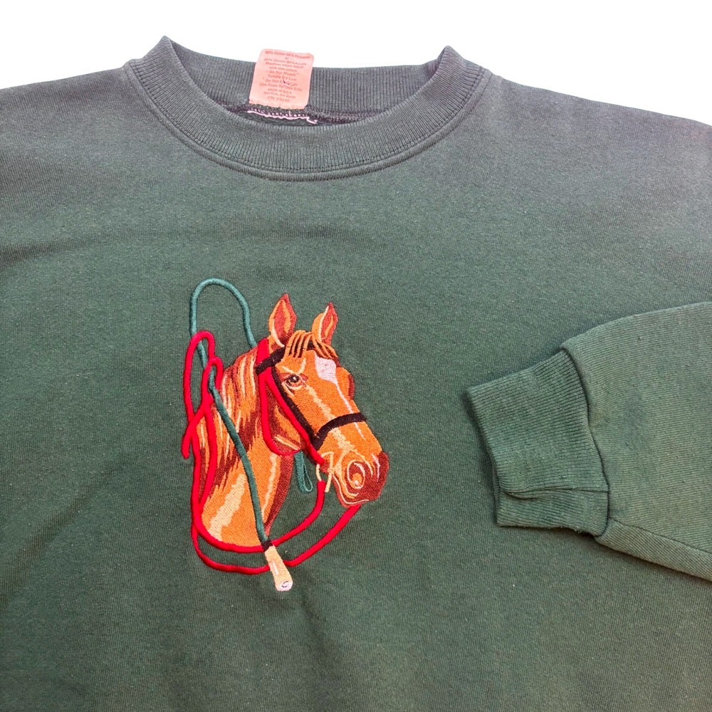 Vintage Peanut Butter &‎ Jelly Horse Embroidered Sweatshirt Green XL Western